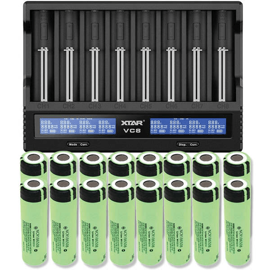 Xtar VC8 Li-ion & NiMH/NiCd batteriladdare + 16 st. Panasonic NCR18650B 3400mAh Li Ion-batterier